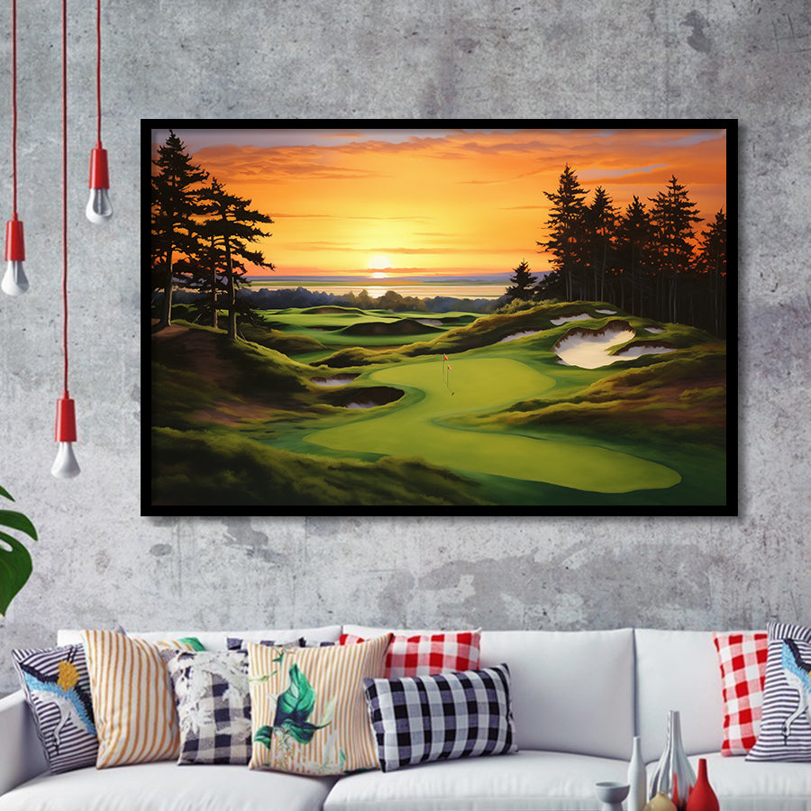 Bandon Preserve Golf Course Sunset Painting Framed Art Prints Wall Decor, Framed Painting Art