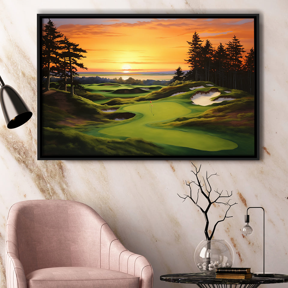Bandon Preserve Golf Course Sunset Painting, Framed Canvas Prints Wall Art Decor, Floating Frame
