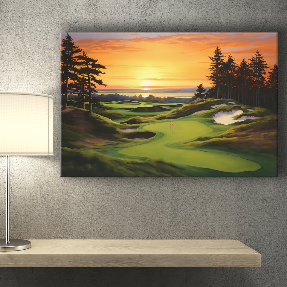 Bandon Preserve Golf Course Sunset Painting Canvas Prints Wall Art, Painting Art Home Decor