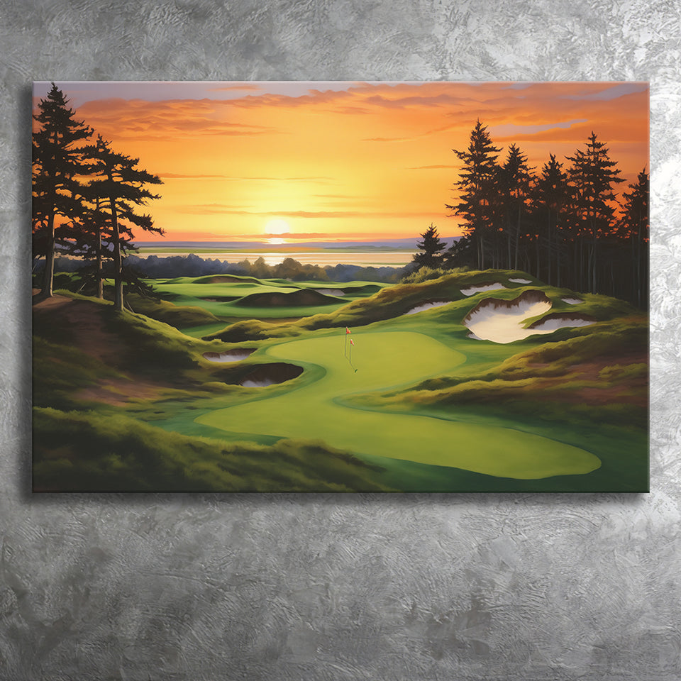 Bandon Preserve Golf Course Sunset Painting Canvas Prints Wall Art, Painting Art Home Decor