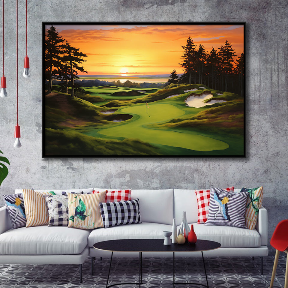 Bandon Preserve Golf Course Sunset Painting, Framed Canvas Prints Wall Art Decor, Floating Frame