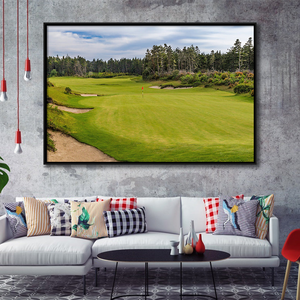 Bandon Trails Golf Course, Hole 15, Golf Art Print, Framed Canvas Prints Wall Art Decor, Floating Frame