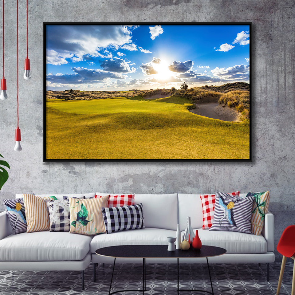 Bandon Trails Golf Course, Hole 18, Golf Art Print, Framed Canvas Prints Wall Art Decor, Floating Frame