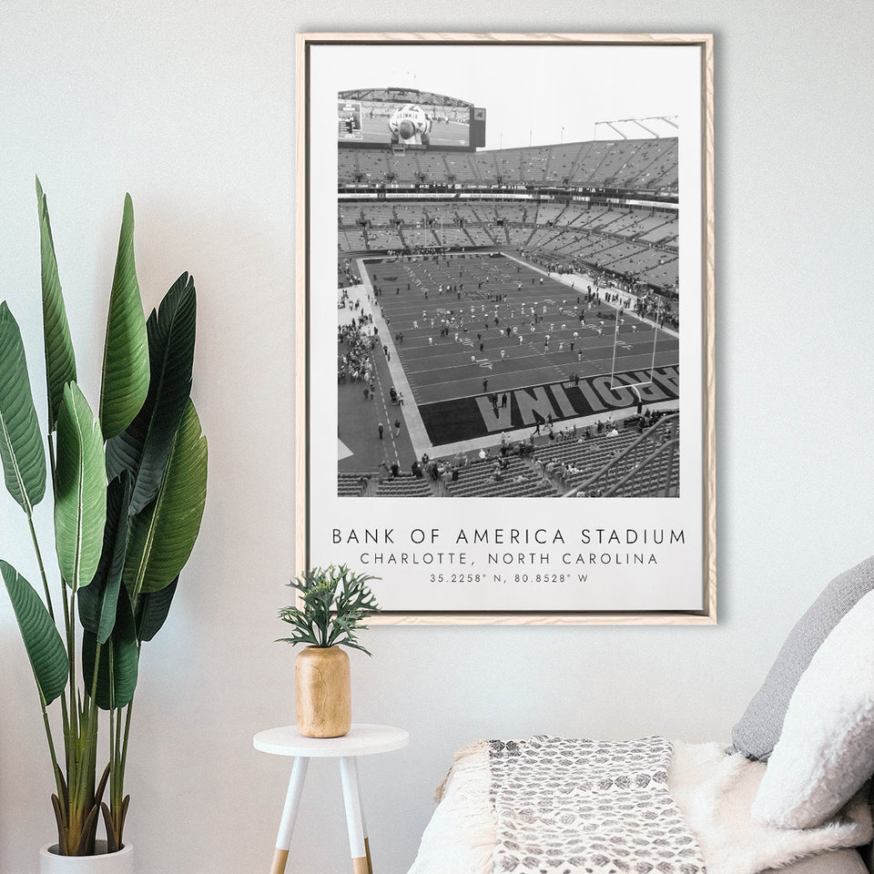 Bank Of America Stadium Carolina Panthers Black And White Art Framed Canvas Prints Wall Art Home Decor, Floating Frame