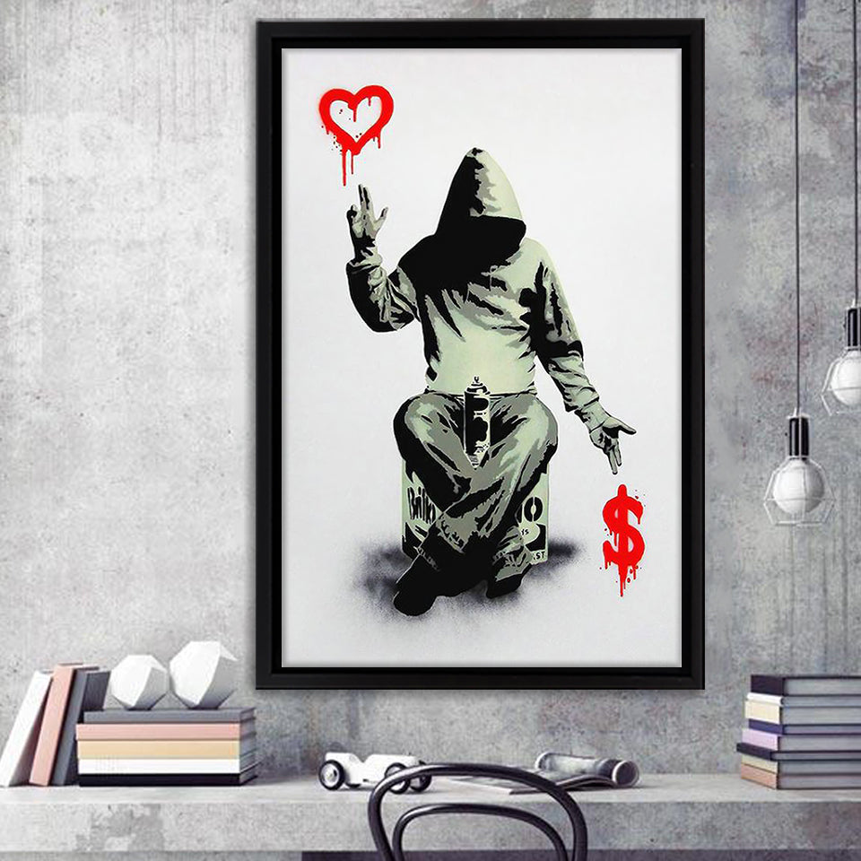 Banksy Love and Money Framed Canvas Prints Wall Art - Painting Canvas, Home Wall Decor, For Sale, Floating Frame