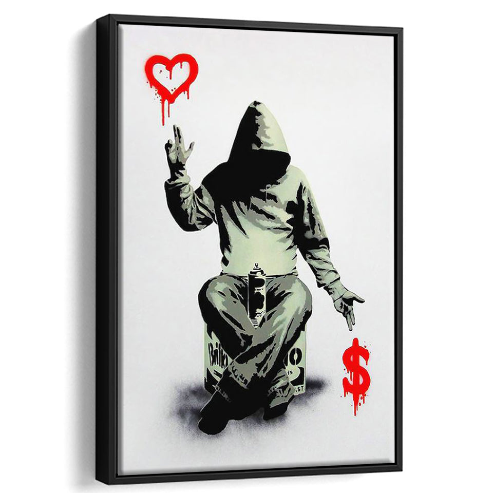 Banksy Love and Money Framed Canvas Prints Wall Art - Painting Canvas, Home Wall Decor, For Sale, Floating Frame