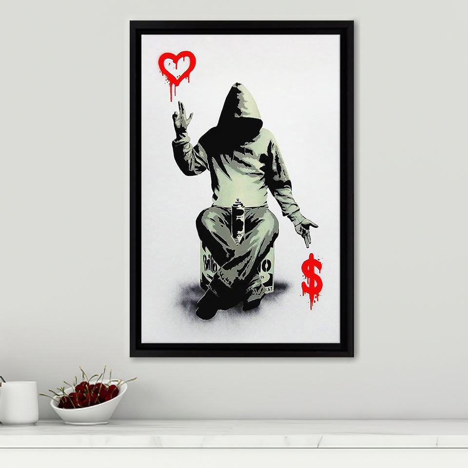Banksy Love and Money Framed Canvas Prints Wall Art - Painting Canvas, Home Wall Decor, For Sale, Floating Frame