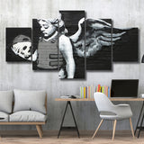 Banksy Angel Skull Street Art, 5 Panel Canvas Prints Wall Art,Mixed Canvas, Large Canvas