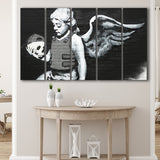Banksy Angel Skull Street Art, 5 Panel B Canvas Prints Wall Art, Extra Large Canvas Decor