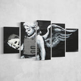 Banksy Angel Skull Street Art, 5 Panel Canvas Prints Wall Art,Mixed Canvas, Large Canvas