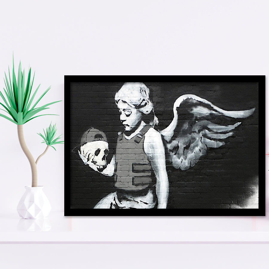 Banksy Angel Skull Street Art Framed Art Prints Wall Decor, Framed