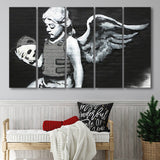 Banksy Angel Skull Street Art, 5 Panel B Canvas Prints Wall Art, Extra Large Canvas Decor
