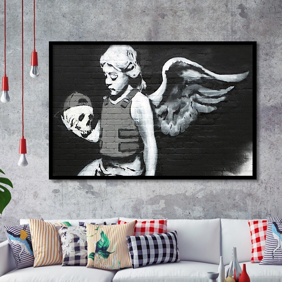 Banksy Angel Skull Street Art Framed Art Prints Wall Decor, Framed Picture, Large Art Prints