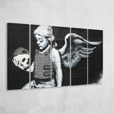 Banksy Angel Skull Street Art, 5 Panel B Canvas Prints Wall Art, Extra Large Canvas Decor