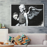 Banksy Angel Skull Street Art Framed Canvas Prints Wall Art, Floating Frame, Large Canvas Home Decor