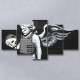 Banksy Angel Skull Street Art, 5 Panel Canvas Prints Wall Art,Mixed Canvas, Large Canvas