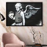 Banksy Angel Skull Street Art Framed Canvas Prints Wall Art, Floating Frame, Large Canvas Home Decor