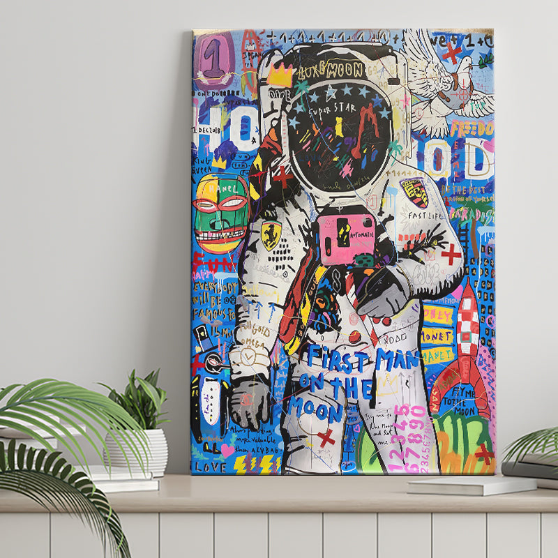 Banksy Astronaut, Spaceman Canvas Gift, Astronaut Graffiti Canvas Prints Wall Art Home Decor