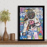 Banksy Astronaut, Spaceman Canvas Gift, Astronaut Graffiti Framed Canvas Prints Wall Art Home Decor, Floating Frame