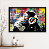 Banksy Canvas Dj Monkey Chimp Graffiti Framed Canvas Prints Wall Art - Painting Canvas, Floating Frame, Wall Decor