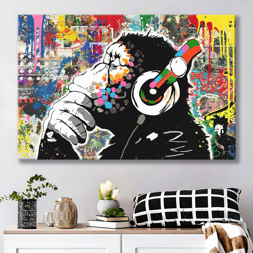 Banksy Canvas Dj Monkey Chimp Graffiti Canvas Prints Wall Art - Painting Canvas, Art Prints, Wall Decor