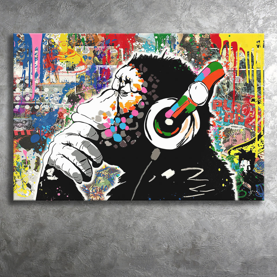 Banksy Canvas Dj Monkey Chimp Graffiti Canvas Prints Wall Art - Painting Canvas, Art Prints, Wall Decor