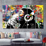 Banksy Canvas Dj Monkey Chimp Graffiti 5 Pieces B Canvas Prints Wall Art - Painting Canvas, Multi Panel