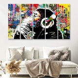 Banksy Canvas Dj Monkey Chimp Graffiti 5 Pieces B Canvas Prints Wall Art - Painting Canvas, Multi Panel