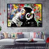Banksy Canvas Dj Monkey Chimp Graffiti Framed Canvas Prints Wall Art - Painting Canvas, Floating Frame, Wall Decor