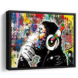 Banksy Canvas Dj Monkey Chimp Graffiti Framed Canvas Prints Wall Art - Painting Canvas, Floating Frame, Wall Decor