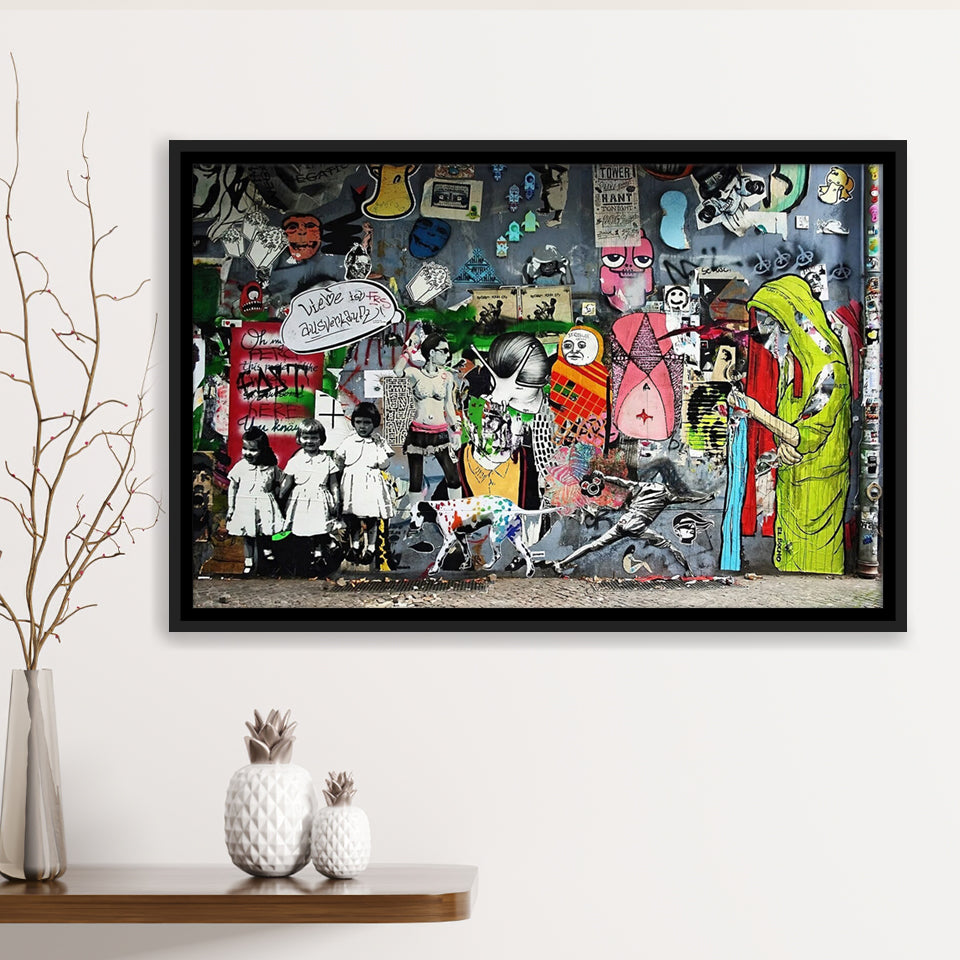 Banksy Canvas Graffiti Art Urban Style Framed Canvas Prints Wall Art - Painting Prints, Wall Decor, Floating Frame
