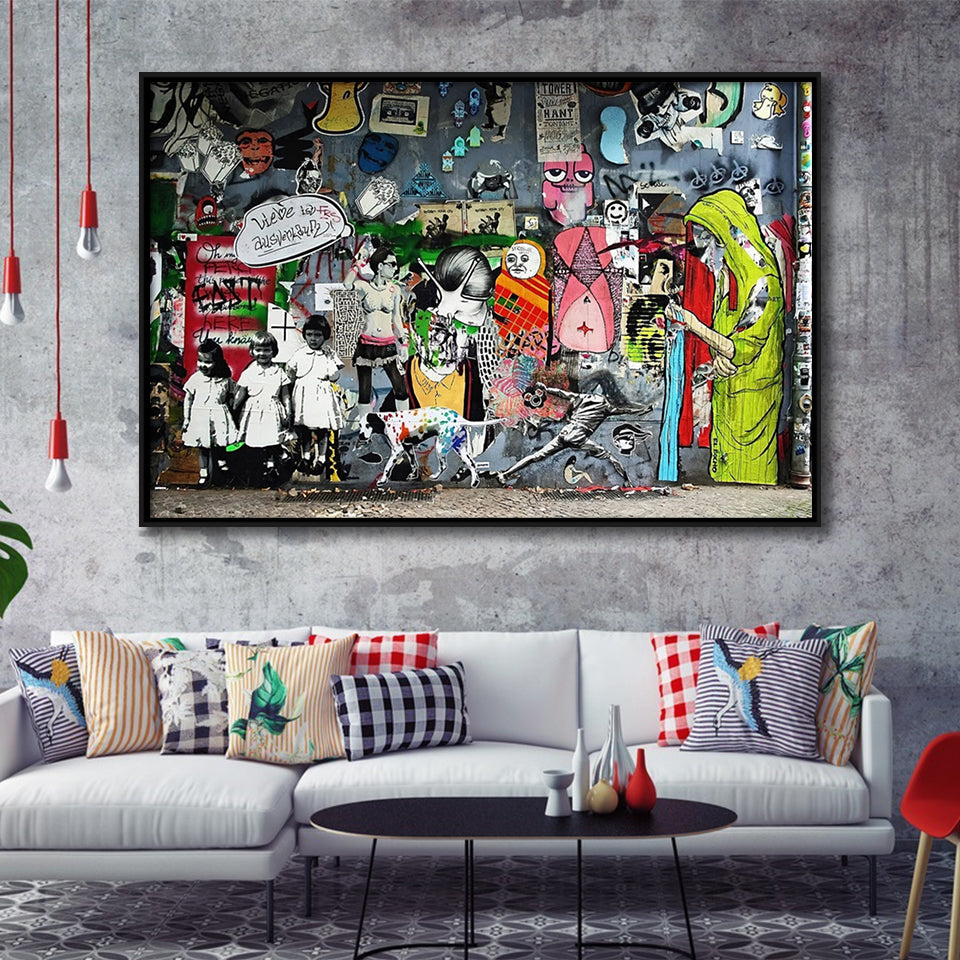 Banksy graffiti canvas schilderij achter het gordijn muur kunst posters en prints muur foto's woonkamer woondecoratie 50 x 100 cm (20 inch x 39 inch) binnenlijst Banksy graffiti canvas schilderij achter het gordijn muur kunst posters en prints muur foto's woonkamer woondecoratie 50 x 100 cm (20 inch x 39 inch) binnenlijst