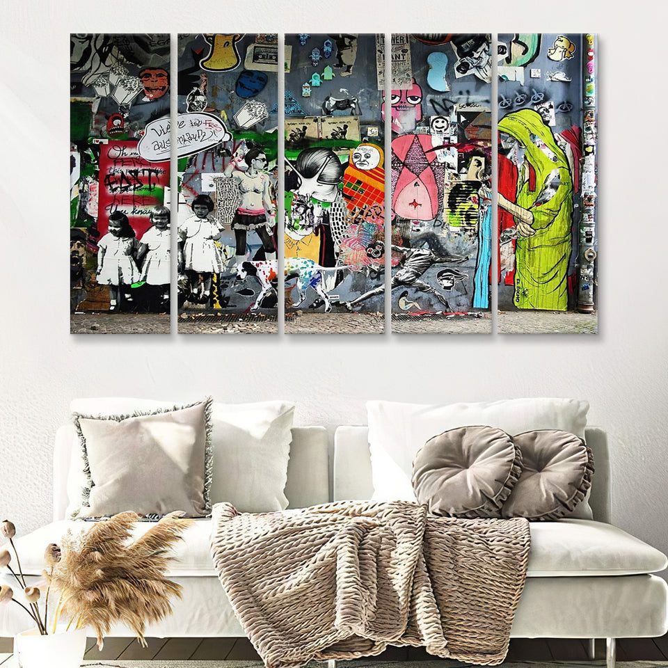Banksy Canvas Graffiti Art Urban Style 5 Piece Canvas Prints Wall Art - Painting Prints, Wall Decor,Multi Panels