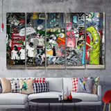 Banksy Canvas Graffiti Art Urban Style 5 Piece Canvas Prints Wall Art - Painting Prints, Wall Decor,Multi Panels