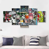 Banksy Canvas Graffiti Art Urban Style 5 Piece Canvas Prints Wall Art - Painting Prints, Wall Decor,Multi Panel