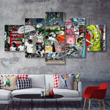 Banksy Canvas Graffiti Art Urban Style 5 Piece Canvas Prints Wall Art - Painting Prints, Wall Decor,Multi Panel