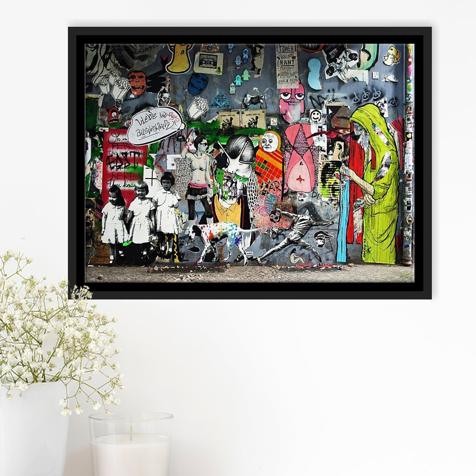 Banksy Canvas Graffiti Art Urban Style Framed Canvas Prints Wall Art - Painting Prints, Wall Decor, Floating Frame