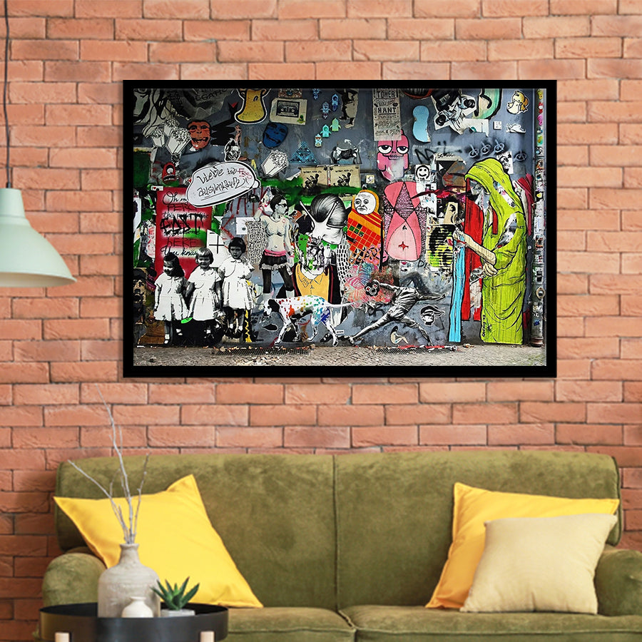 Banksy Canvas Graffiti Art Urban Style Framed Art Prints Wall Decor - Painting Prints, Framed Picture