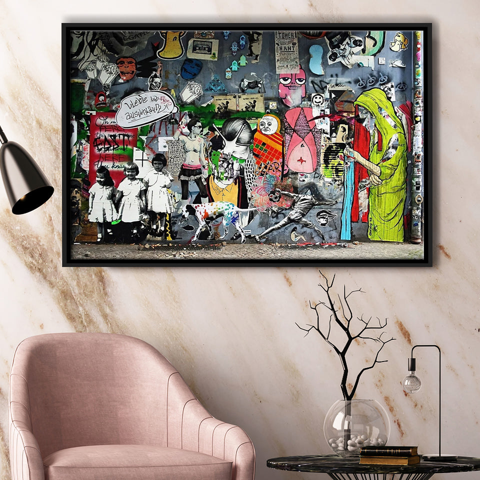 Banksy Canvas Graffiti Art Urban Style Framed Canvas Prints Wall Art - Painting Prints, Wall Decor, Floating Frame