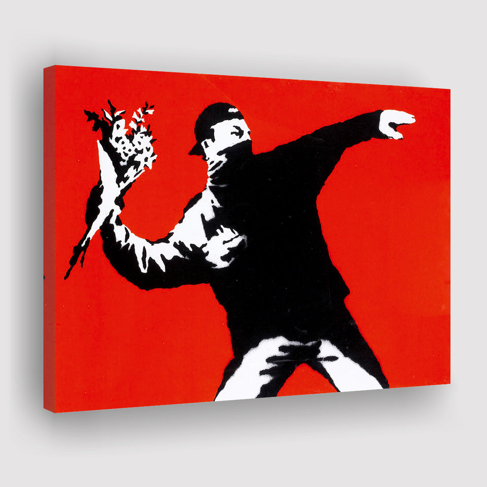 Banksy Flower Thrower Red Background Canvas Prints Wall Art Home Decor