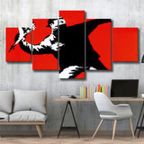 Banksy Flower Thrower Red Background 5 Panels, Canvas Prints Wall Art Decor, Large Canvas Art