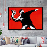 Banksy Flower Thrower Red Background Framed Art Prints, Wall Art,Home Decor,Framed Picture