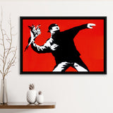 Banksy Flower Thrower Red Background Framed Canvas Prints Wall Art Home Decor,Floating Frame