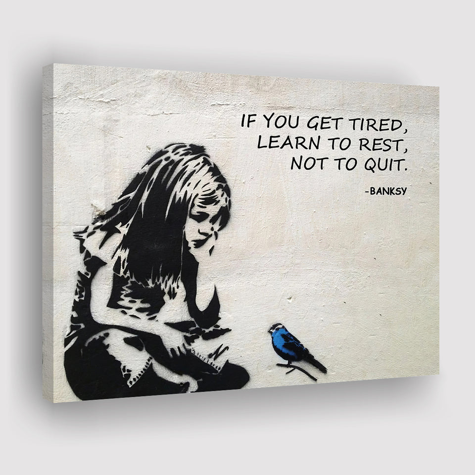 Banksy Girl With Blue Bird Inspirational Quote Canvas Prints Wall Art - Painting Canvas, Wall Decor, Canvas Art, For Sale