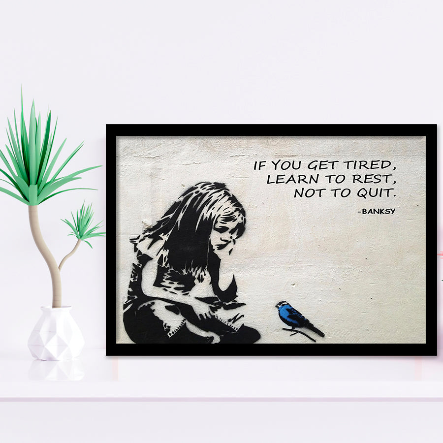 Banksy Girl With Blue Bird Inspirational Quote Framed Art Prints Wall Decor - Painting Prints, Wall Art,Framed Picture,Black Frame