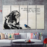 Banksy Girl With Blue Bird Inspirational Quote 5 Pieces B Canvas Prints Wall Art - Painting Canvas, Multi Panel, Wall Decor, Canvas Art