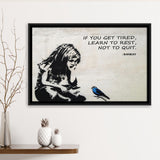Banksy Girl With Blue Bird Inspirational Quote Framed Canvas Prints Wall Art - Painting Canvas, Wall Decor,Canvas Art,Floating Frame