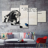 Banksy Girl With Blue Bird Inspirational Quote 5 Pieces Canvas Prints Wall Art - Painting Canvas,Multi Panel,Wall Decor