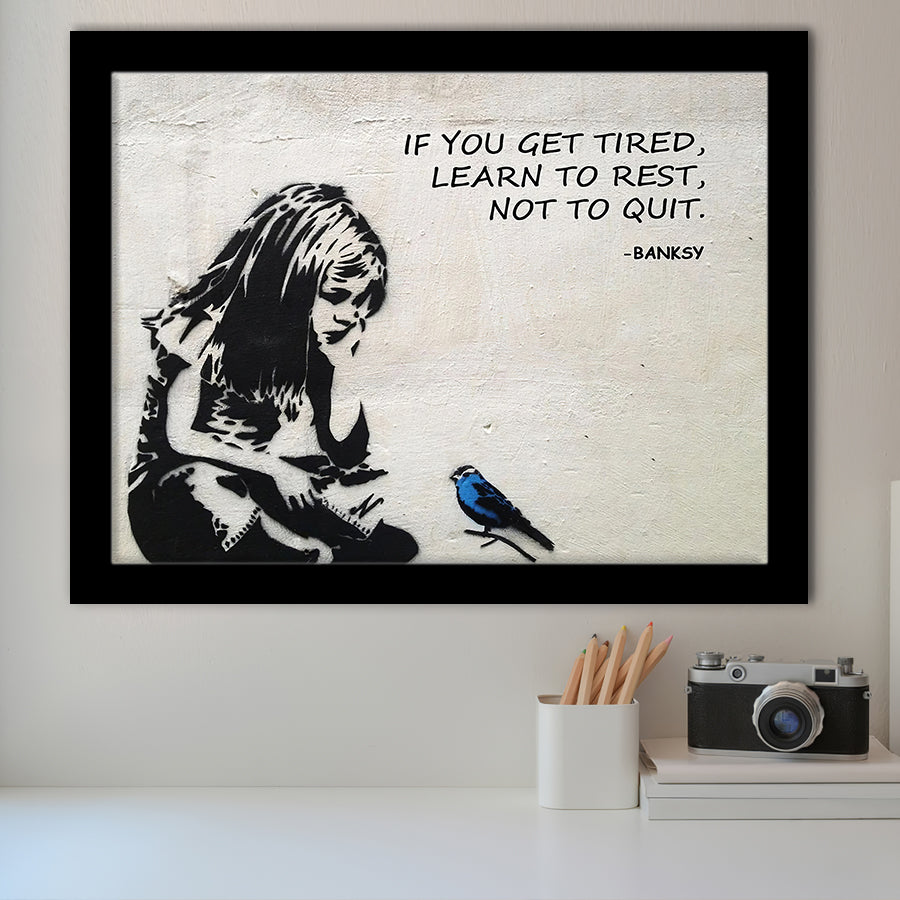 Banksy Girl With Blue Bird Inspirational Quote Framed Art Prints Wall Decor - Painting Prints, Wall Art,Framed Picture,Black Frame