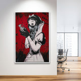 Banksy Graffiti Snow White Grenade Art Framed Canvas Prints Wall Art, Floating Frame, Large Canvas Home Decor